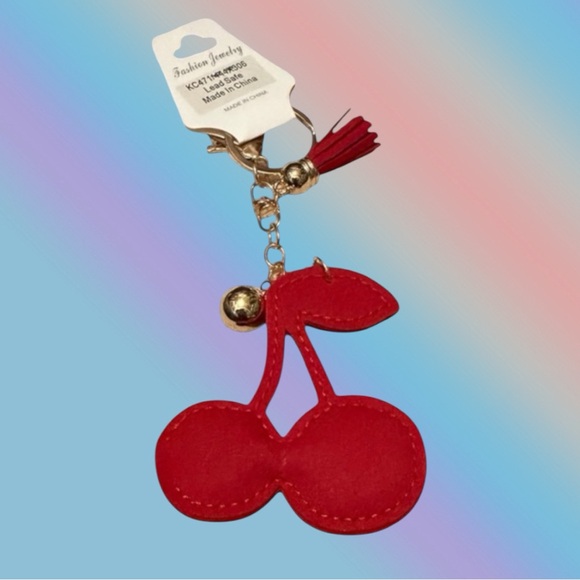 🦄Bling Rhinestone Cherries Puffy Tassel Bag Charm/Keychain! - Picture 2 of 3